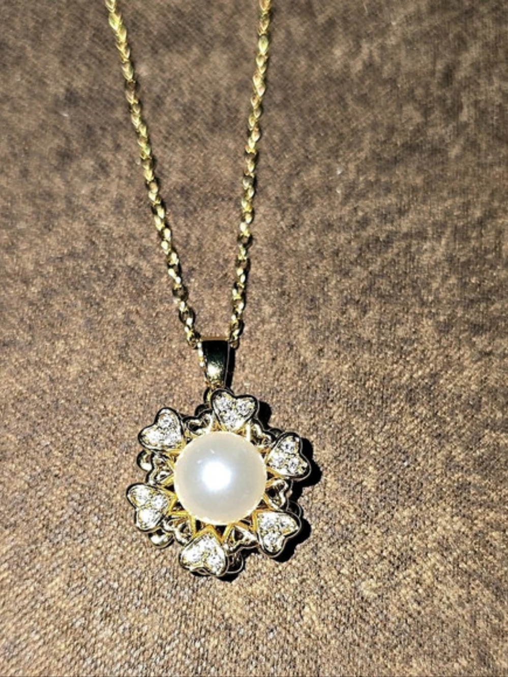 Gold Over Sterling Silver Fidget Spin Pearl Crystal  Flower Necklace 16-20" NWOT